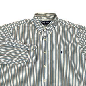 Ralph‎ Lauren Classic Fit L/S Button Down Mens Pony 17-34/35 Blue & White Stripe